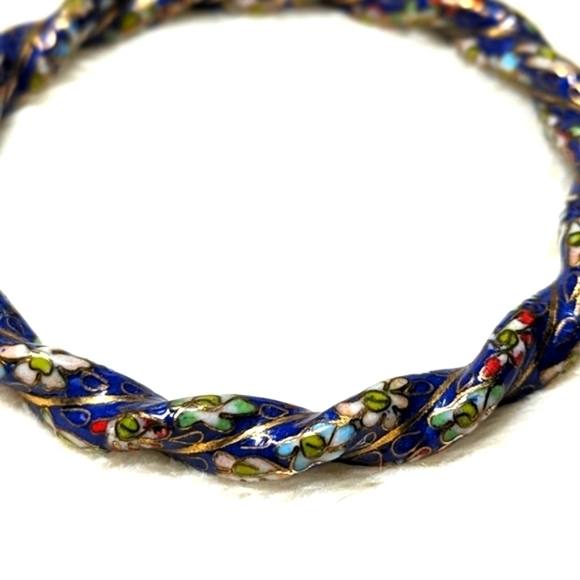 Vintage Rare Chinese Cloisonne Enamel Twisted Floral Bangle Bracelet - Picture 11 of 13